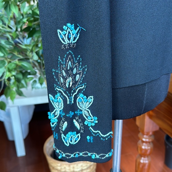 Size Large Black Boho Western Sweater Turquoise Beads and Bell Sleeves - Picture 10 of 16